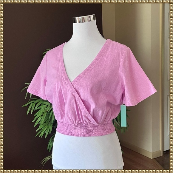 Abound Pink Wrap Crop Top Blouse Small NWT - Picture 2 of 11